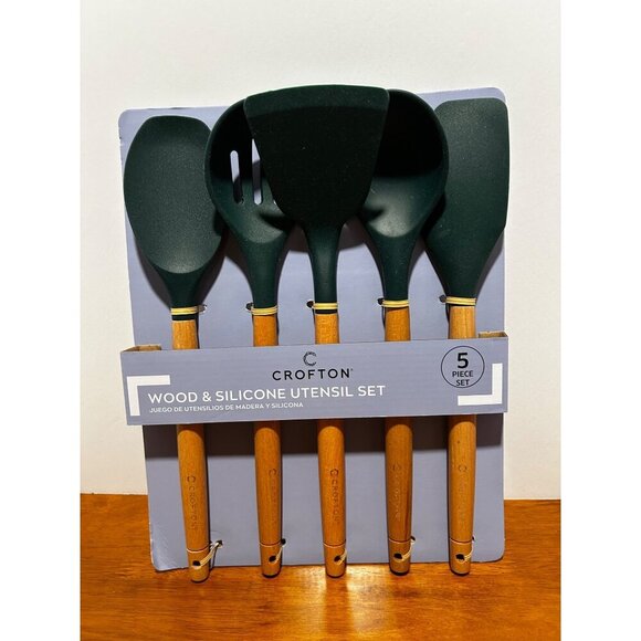 Cristin Wood & Silicone Utensil Set of 5 New - Picture 1 of 4